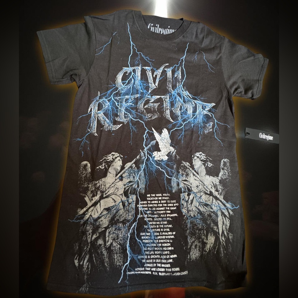 Civil Regime Chrome Angels Graphic Tee Mens Small Black Streetwear NWT - Picture 2 of 5